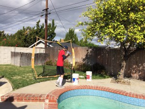 Jake hitting with the practice net