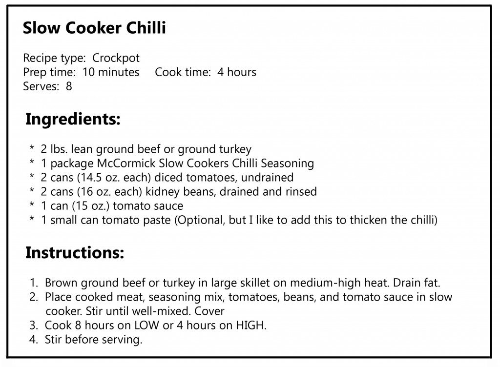 slow cooker chilli recipe