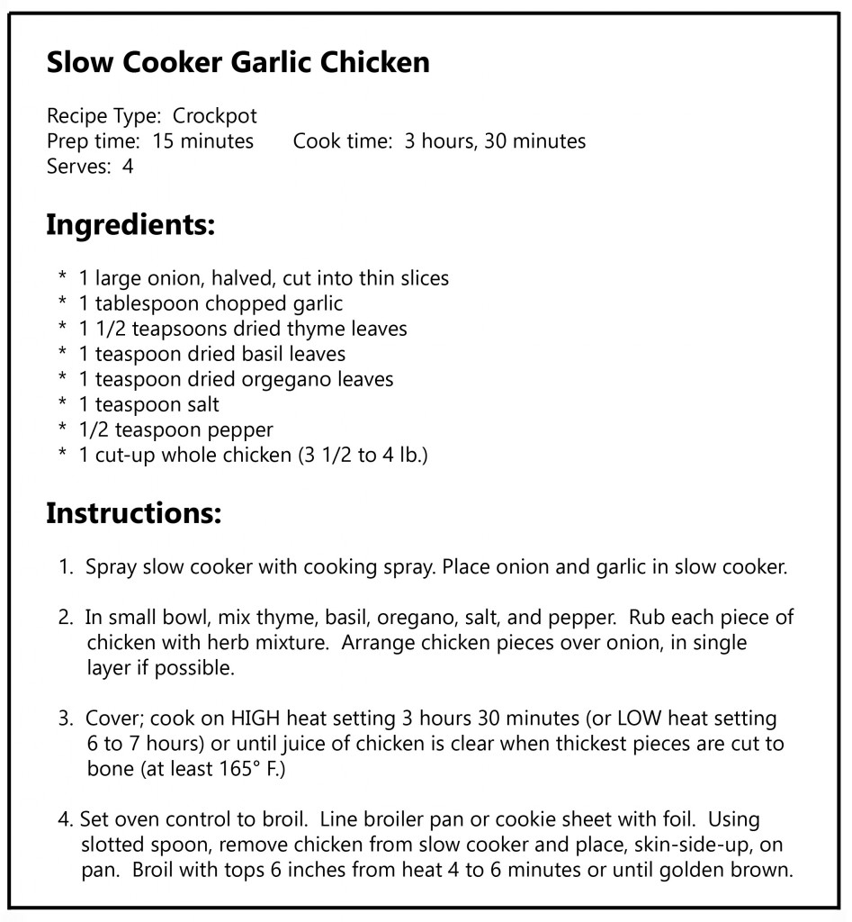 slow cooker garlic chicken recipe