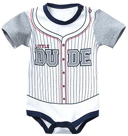 NQ Baby Newborn Boy's Baseball Embroidery Striped Short Sleeve One Set Bodysuit