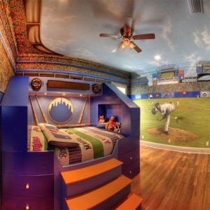 baseball bedroom with pitcher wall painting
