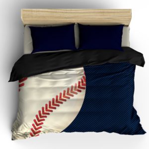 navy and black baseball themed bedding