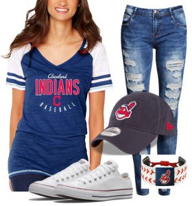 cleveland indians baseball outfit with bracelet