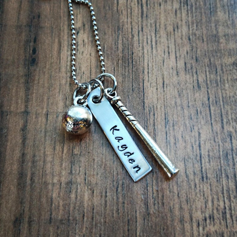 etsy hand stamped baseball necklace