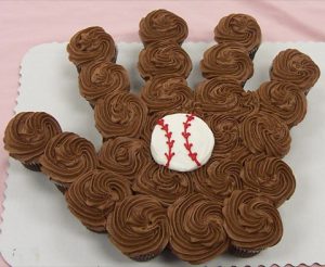 baseball glove cupcake arrangement