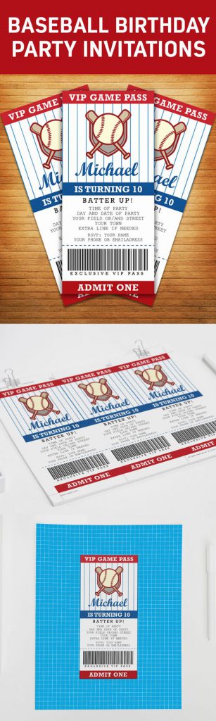 baseball game ticket party invitations