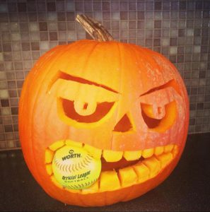 pumpkin eating a softball