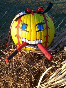 softball pumpkin with bat