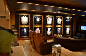 baseball contemporary mancave with jersey cases