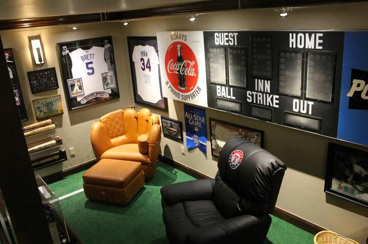 baseball mancave with scoreboard