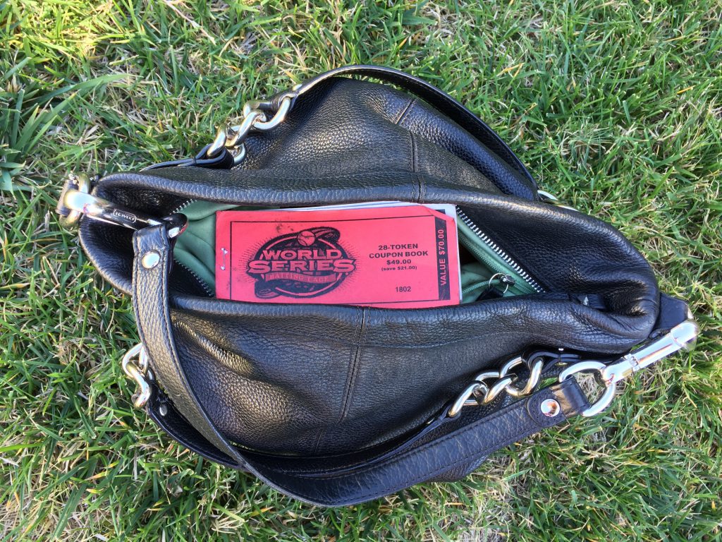 purse with batting cage ticket book