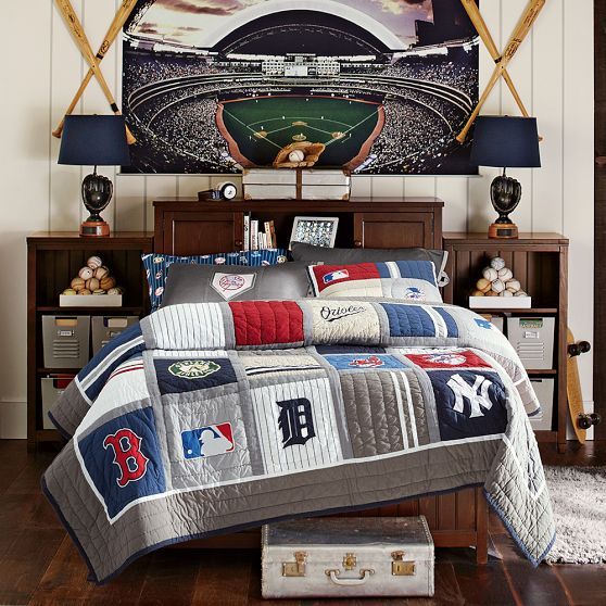 baseball bedroom with stadium art