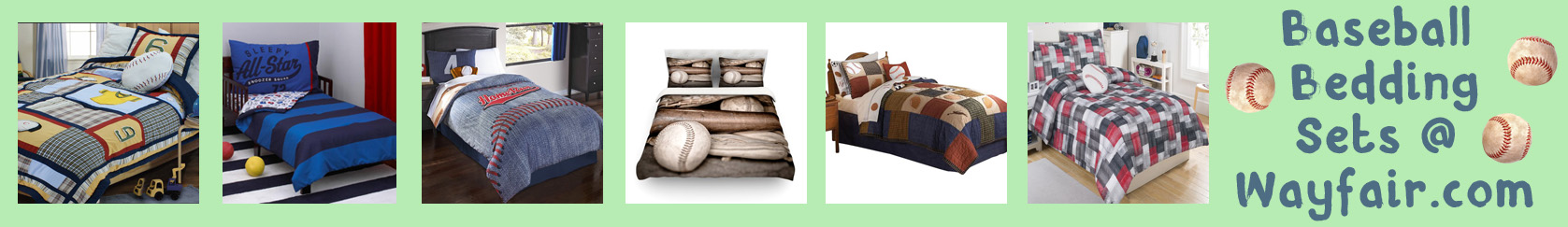 wayfair baseball bedding banner thin bright light green with baseballs