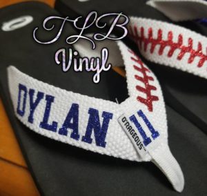 custom glitter baseball flip flops
