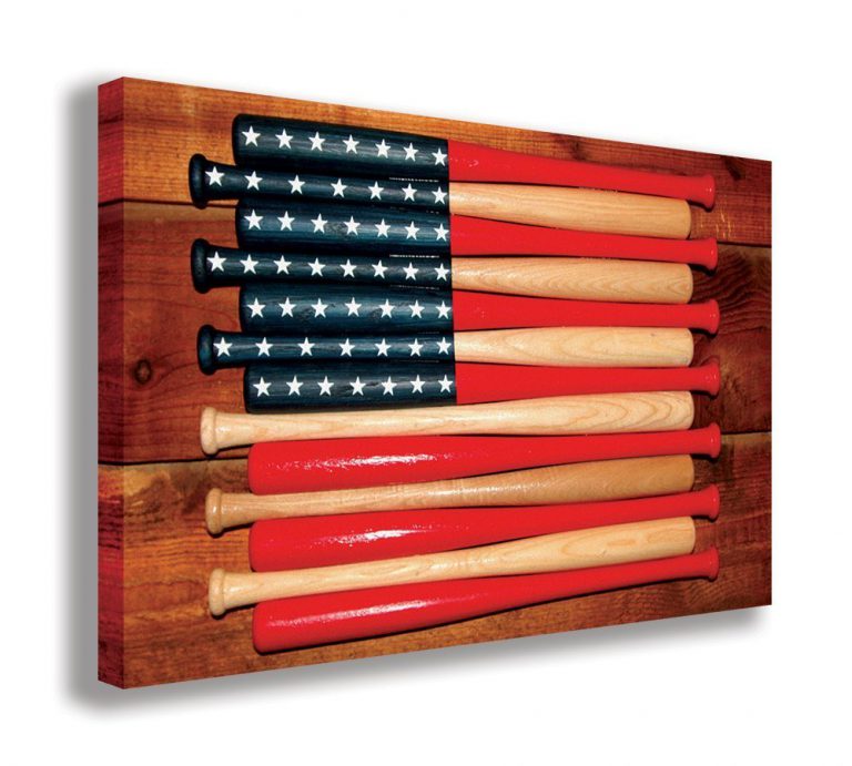 BASEBALL BATS US FLAG CANVAS WALL ART