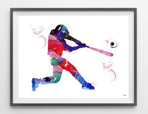 Baseball hitter watercolor print