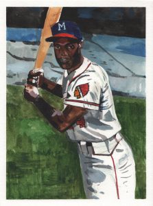 Hank Aaron. Milwaukee Braves Watercolor and Gouache on Paper