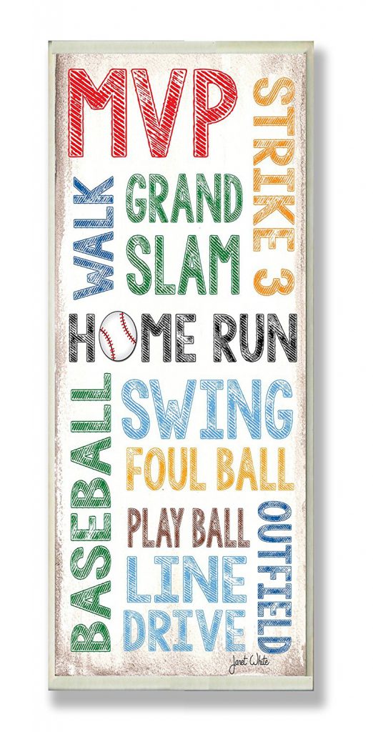 Stupell Home Décor Home Run Baseball Typography Rectangle Wall Plaque