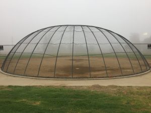 baseball field in fog
