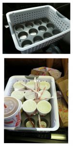 clothes basket with muffin pan inside