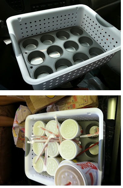 clothes basket with muffin pan inside