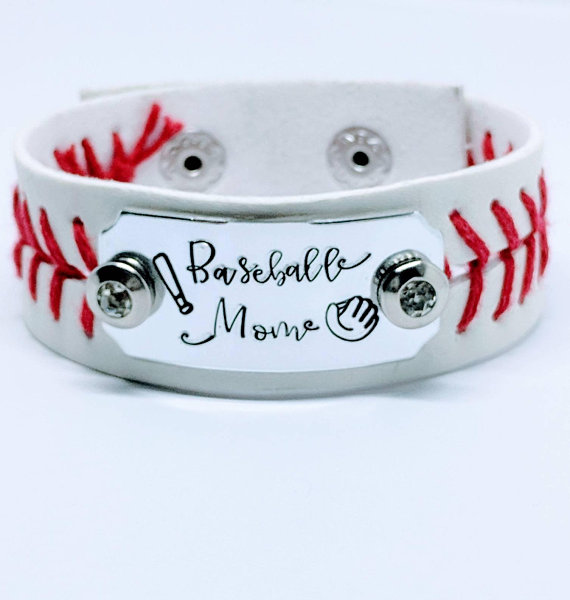 Baseball Mom Hand stamped leather cuff