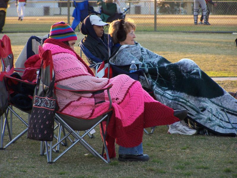 baseball moms bundled up