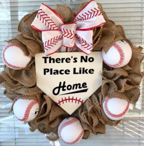 baseball wreath with red & white bow