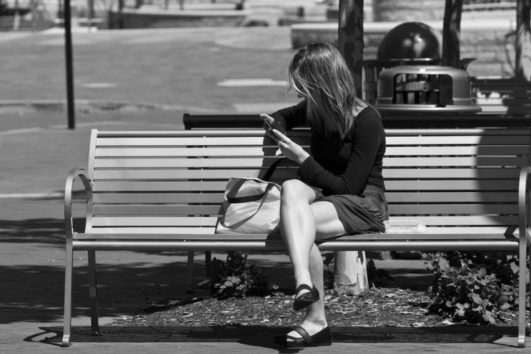 woman on park bench