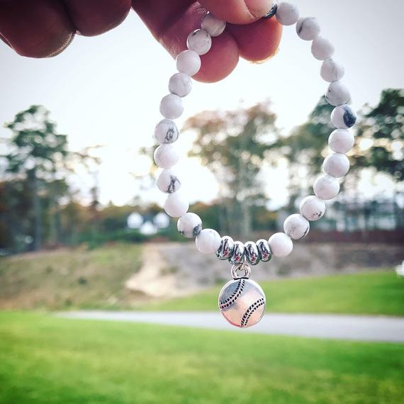 white bead baseball bracelet