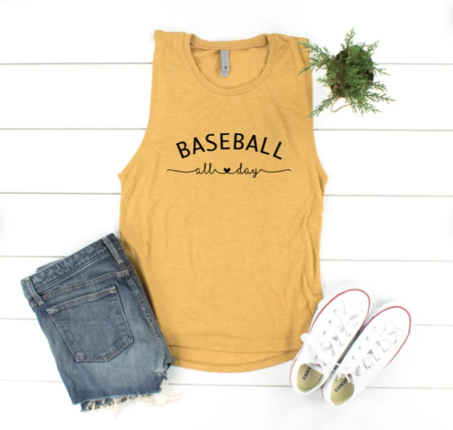 Baseball all day mustard t-shirt
