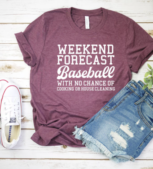 weekend forecast baseball t-shirt